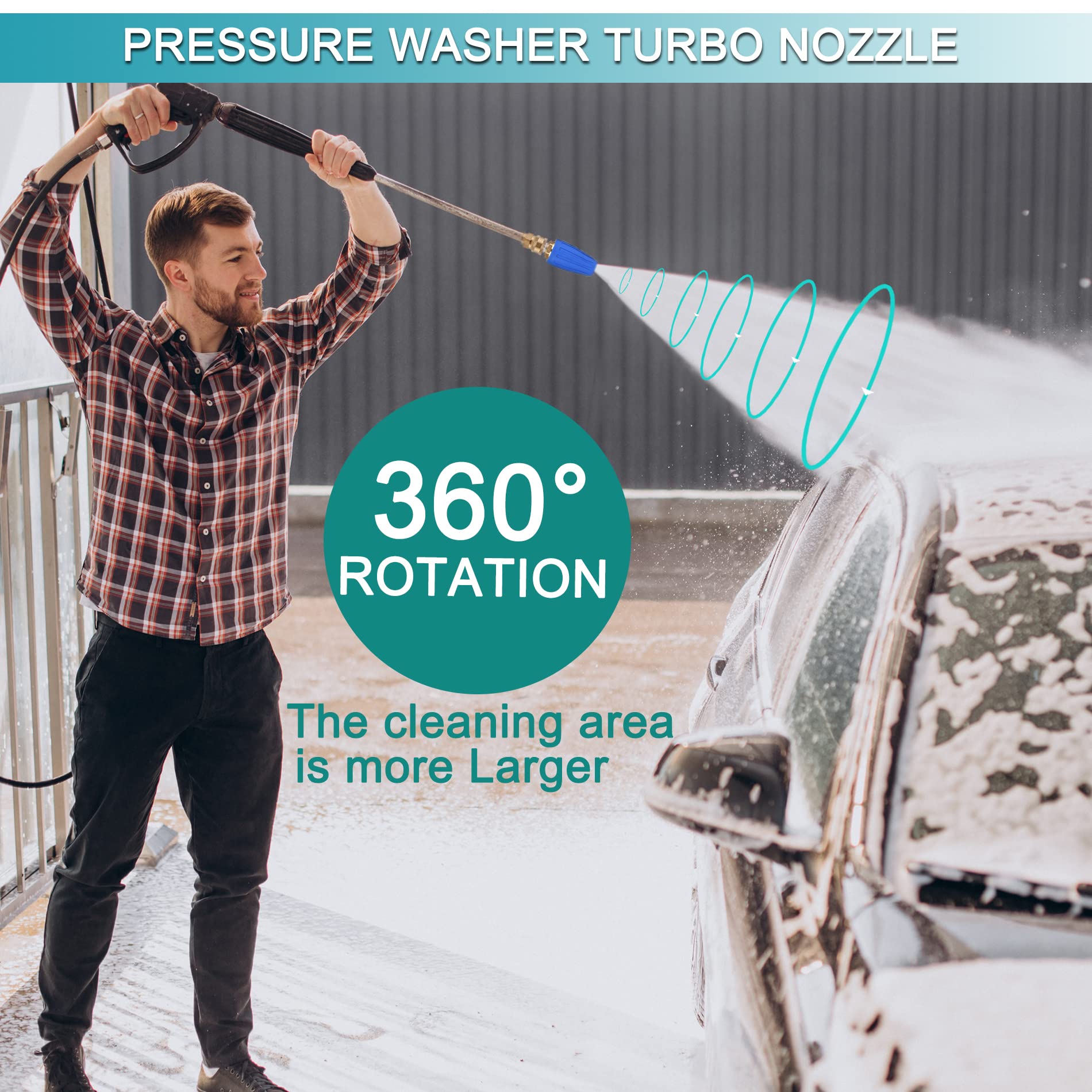 Drehbare Turbo Düse Universal für Wasser Hochdruckreiniger, Max 4000 PSI, 276 bar, 1/4 Quick Connect Rotating Turbo Hochdruckreiniger Pistole Düse Zubehör (Blue-blau)