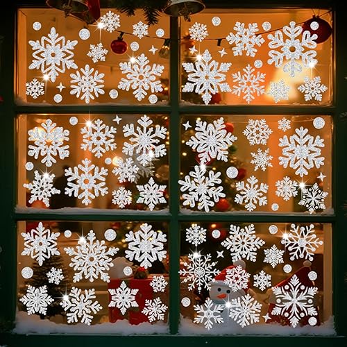 Miniatura 3 de 171 piezas de decoraciones navideñas para ventanas, copos de nieve plateados, calcomanías de doble cara, decoración de ventana, pared, puerta,
