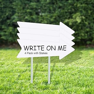 4pcs Plastic Decorative Signage, 17 x 6 Inches Yard Signs with Stakes, Custom Blank Arrow Signs for Wedding, Party, Parking Lot, Outdoor Guidepost Decorations