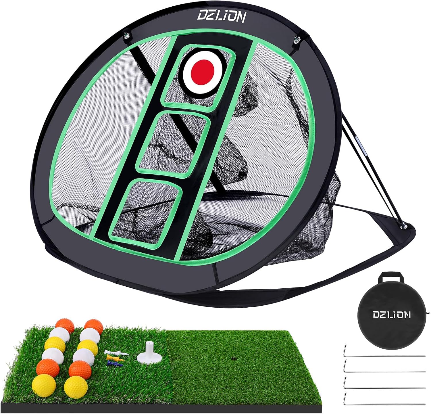Golf Chipping Net and Mat Set - Pop Up Foldable Indoor Training Target with 2 Hitting Mats and 12 Practice Balls - Gifts for Men, Golfers, Teenage Boys