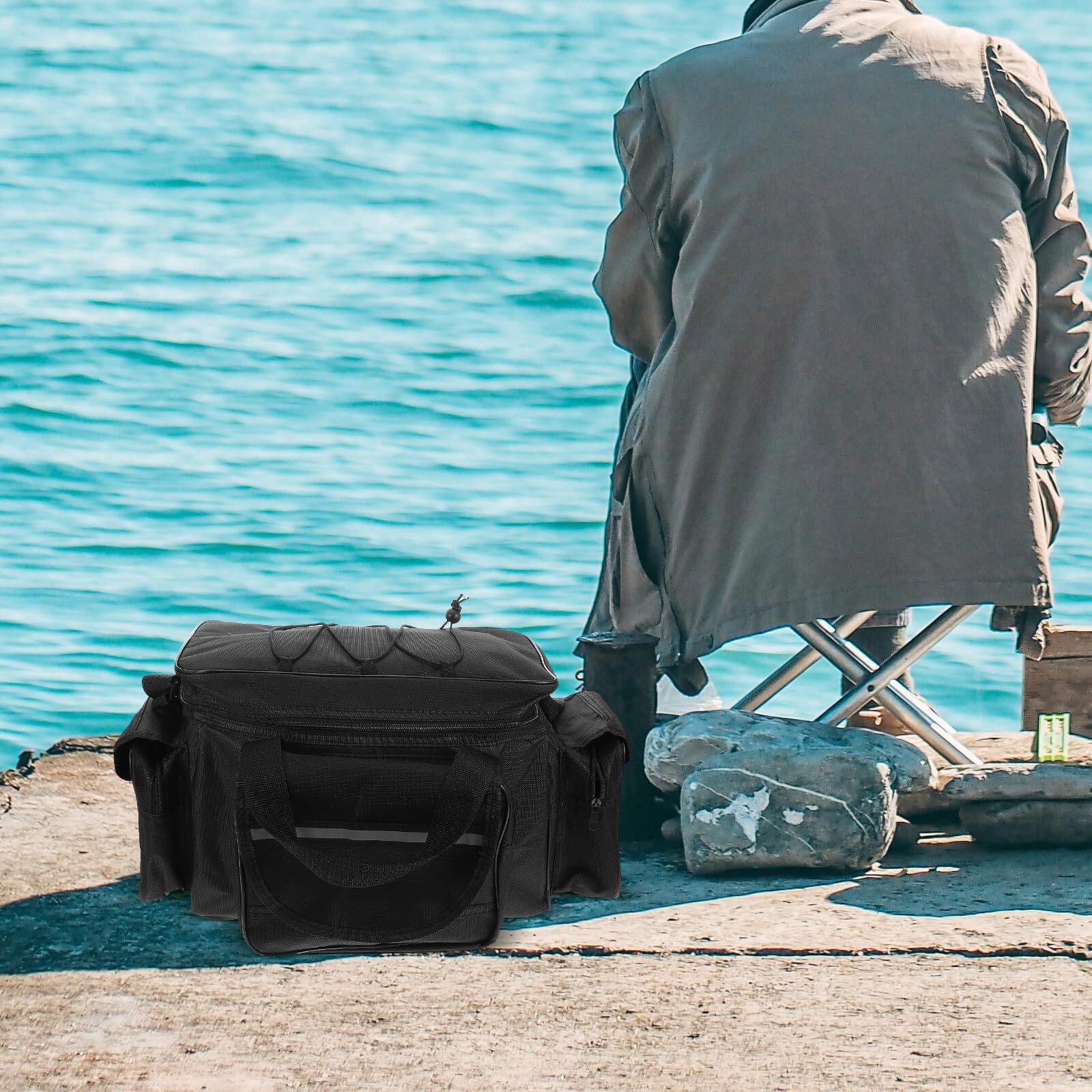 PRETYZOOM Bolsa de Pesca Funcional de Gran Capacidad, Nylon, Negra