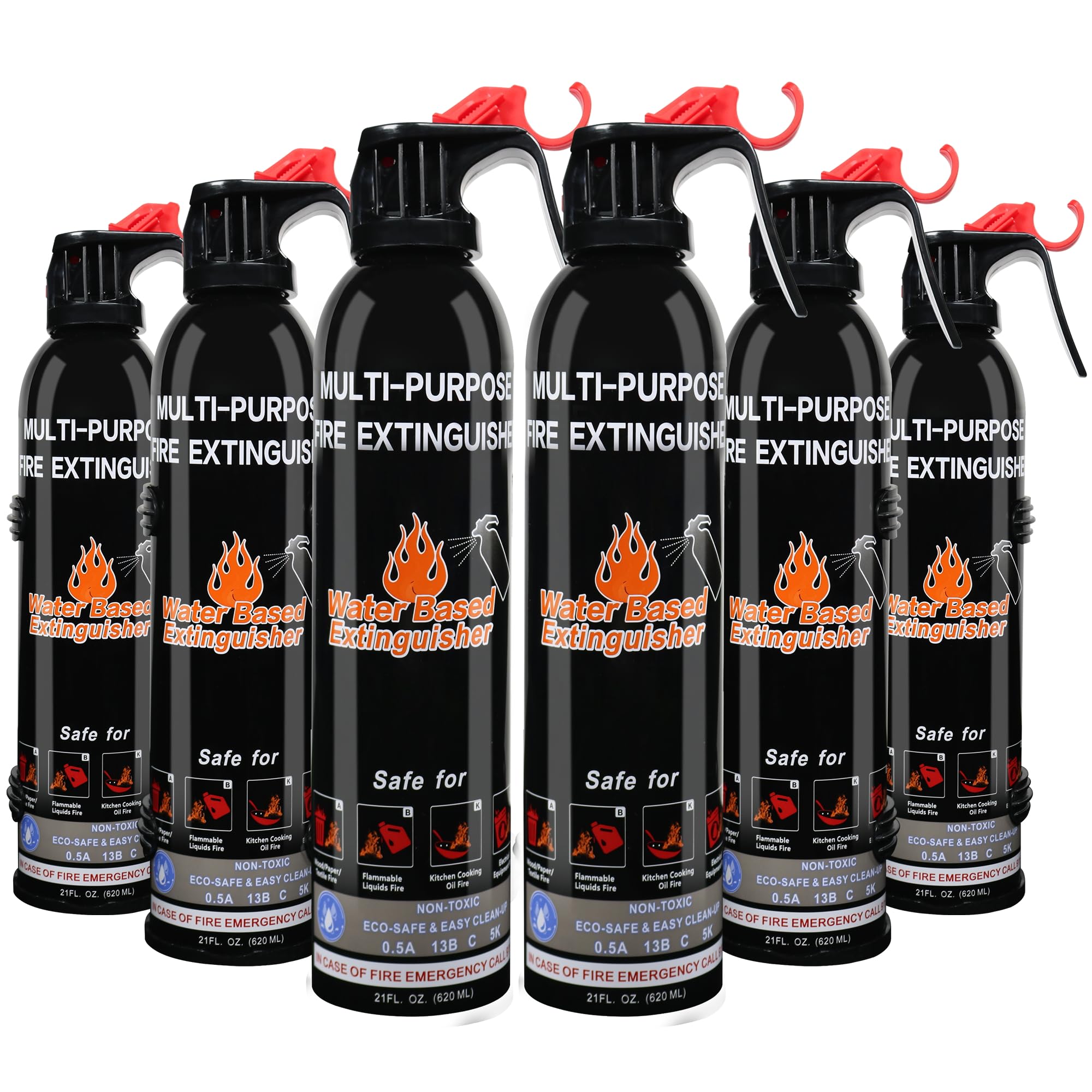 Fire Extinguisher for Home, 6 Pack Vehicle Fire Extinguishers with Mount, Portable Fire Extinguisher Effective on A, B, C, K Fires, Water-Based Extinguisher for Car Boat Office Truck Kitchen Garage RV