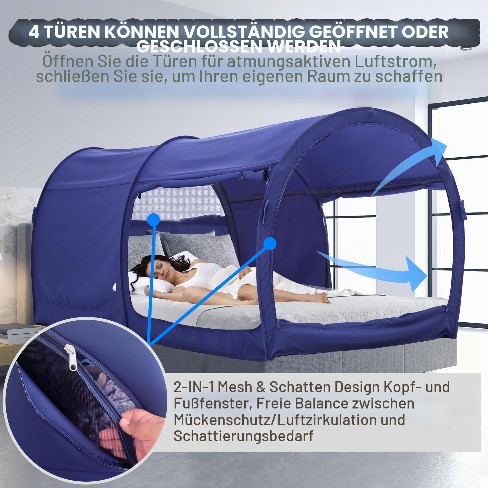 LEEDOR Bettzelt, Betthimmel, atmungsaktiv, warm, für den Innenbereich, Pop-up-Unterstand, für Privatsphäre, Twinsize, für Kinder und Erwachsene, Matratze Nicht im Lieferumfang enthalten, Marineblau