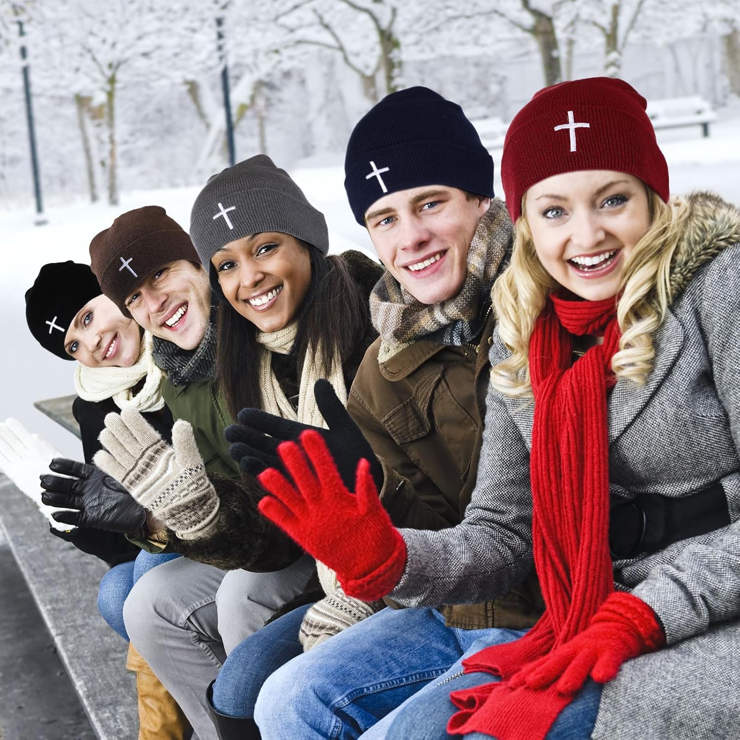 Coume Christian Cross Beanie Hats Homeless Donation Jesus Cuffed Skull Cap Warm Beanies for Men Women Church Winter Gifts