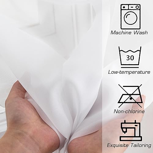 Vista 5 de Simplebrand White Sheer Curtains 72 Inches Long 2 Panels for Living Room, Rod Pockets Airy Window Treatments Voile Sheer White Curtains Panels Blanco