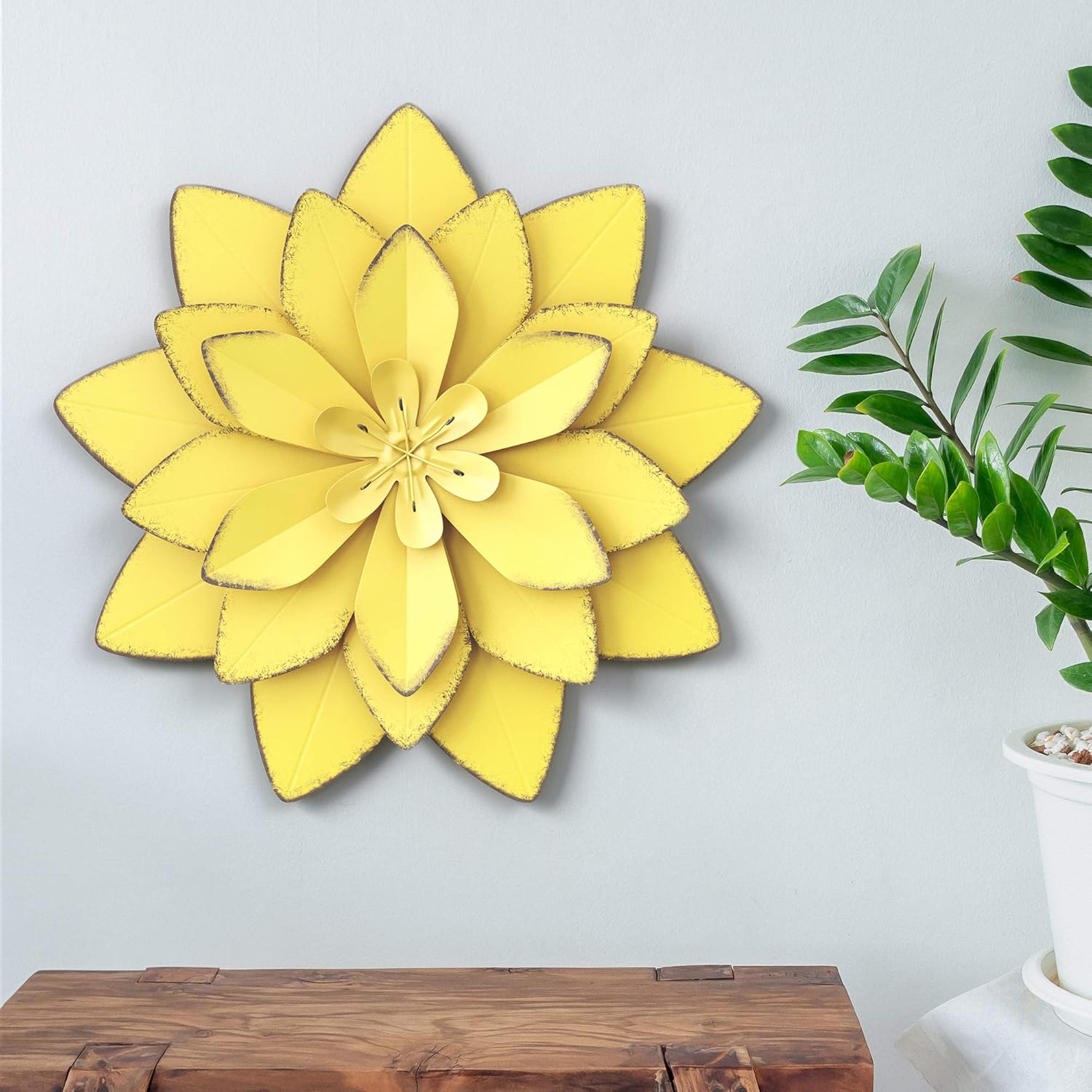 Wexbi Metal Flower Wall Sculpture - Flower Metal Wall Art Decor – Indoor and Outdoor Metal Wall Art Flower - Metal Wall Flowers for Decoration – Decorative Metal Flower Wall Decor (Yellow) : Garden & Outdoor