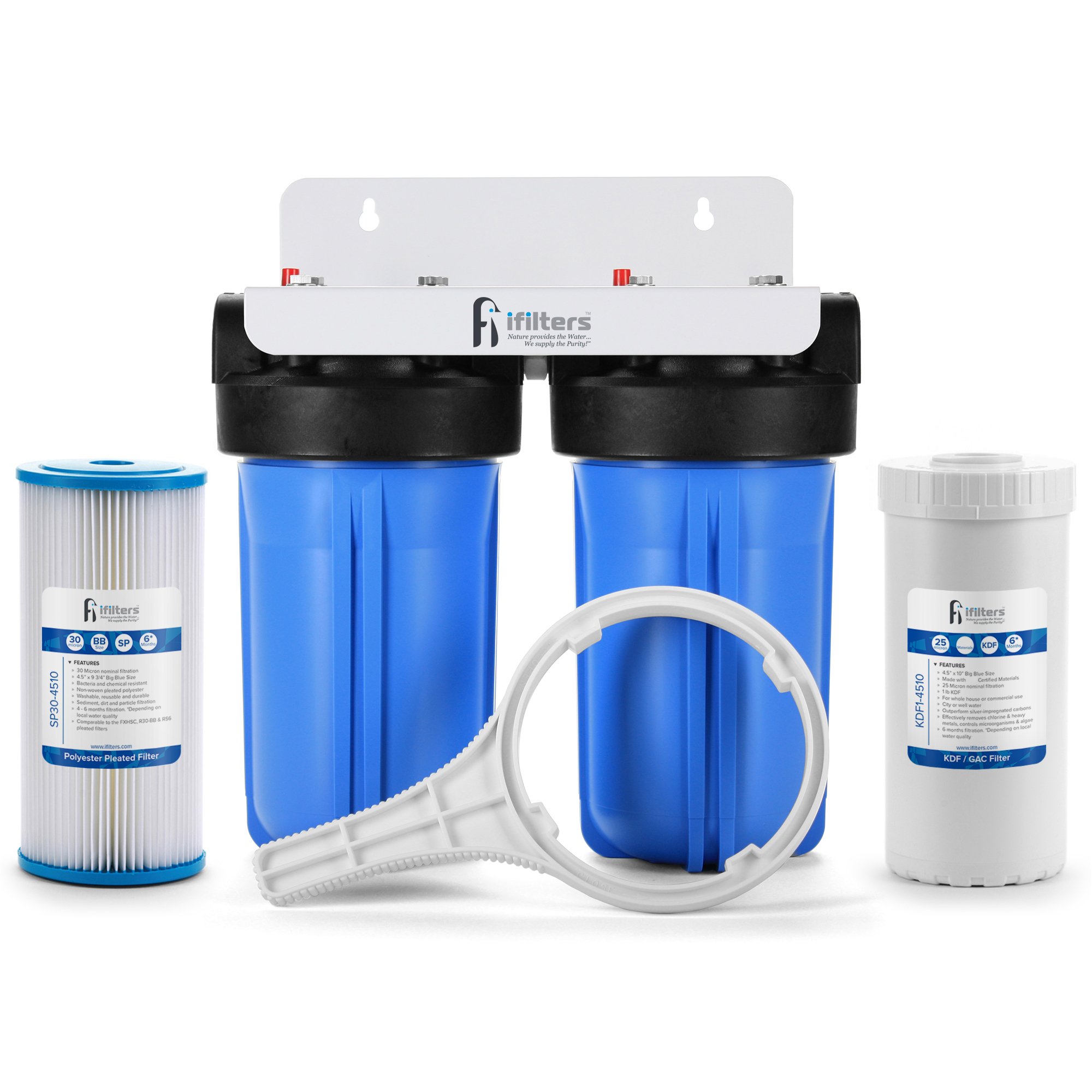 Well Water Whole House Filtration System Dual Stage Complete System Commercial Grade Sediment Odor Taste Rust, 1" Ports