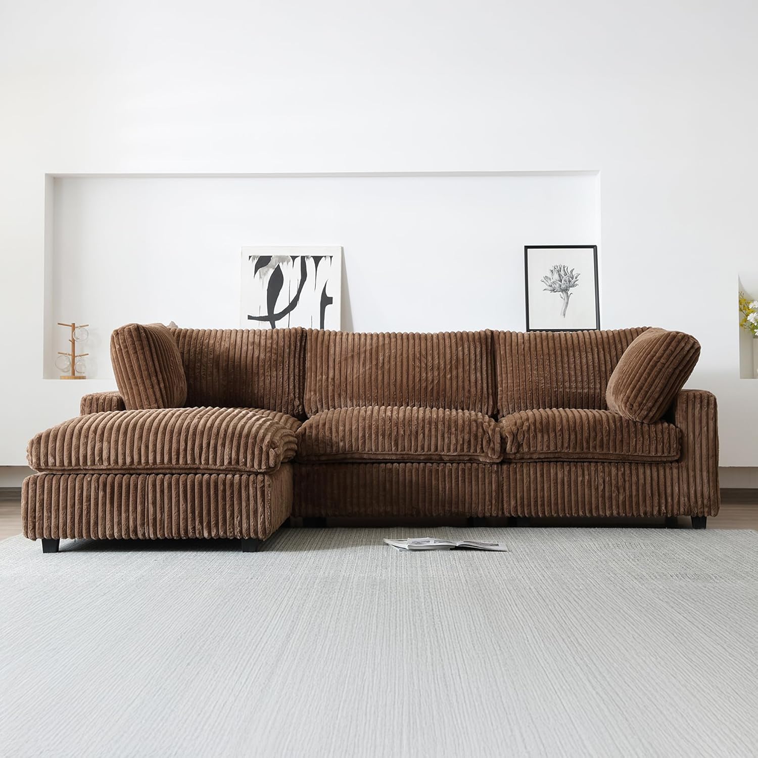 Cloud Couch Modular Sectional Sofa,118" Oversized L Shaped Sofa with Ottoman,Plush 4 Seater Comfy Couch with Chaise Convertible Couches for Living Room,Covers Washable&Replaceable (Brown)