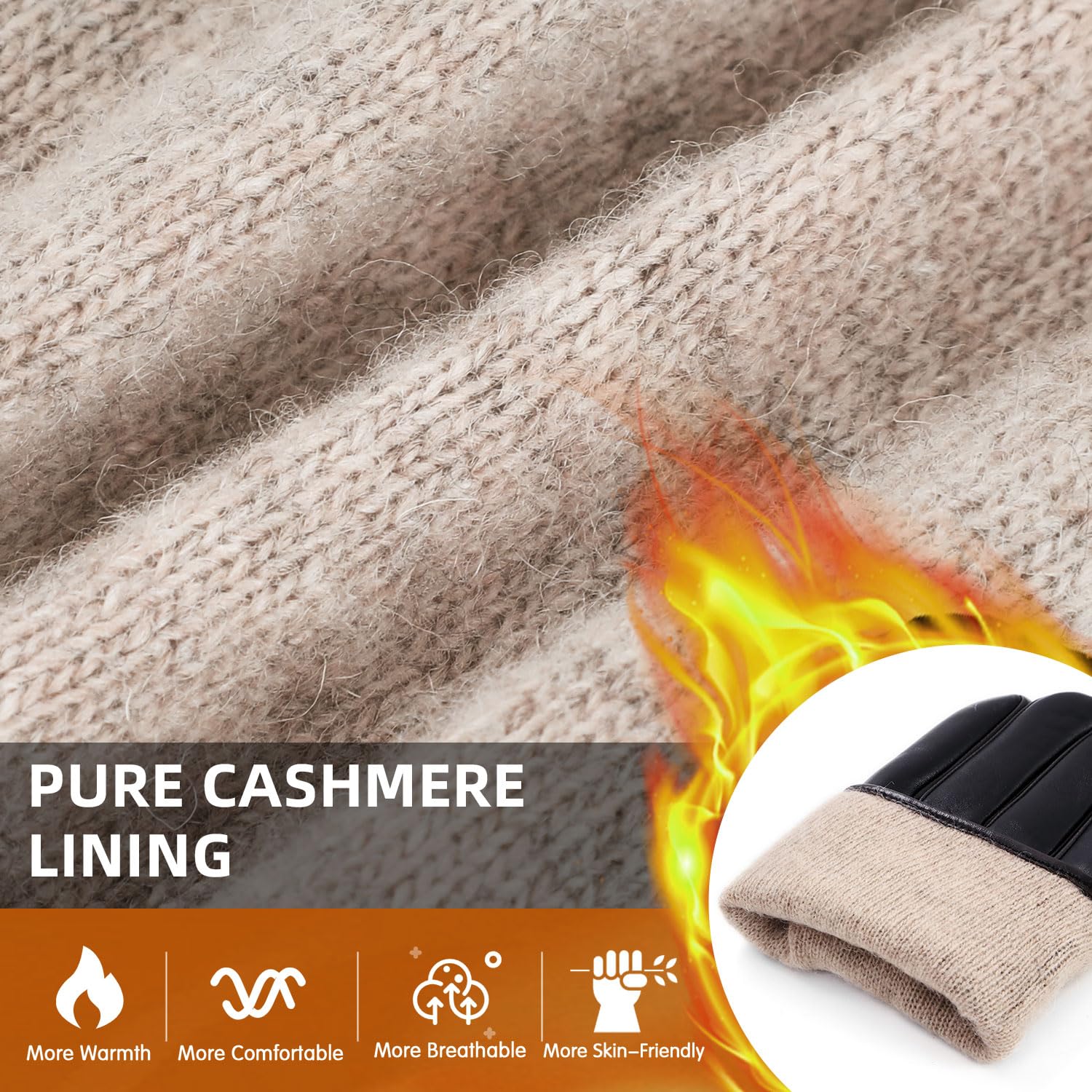 GSG SINCE 1998 Guantes Piel Hombre y Cuero – Cuero Auténtico Sin Cromo, Compatibles con Pantalla Táctil, Guantes de Invierno para Conducir con Forro de Cachemira M180807