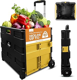 Inspired Living Ultra-Slim Rolling Collapsible Storage Pack-N-Roll Utility-carts, with Telescopic Handle, for Home, Garden,