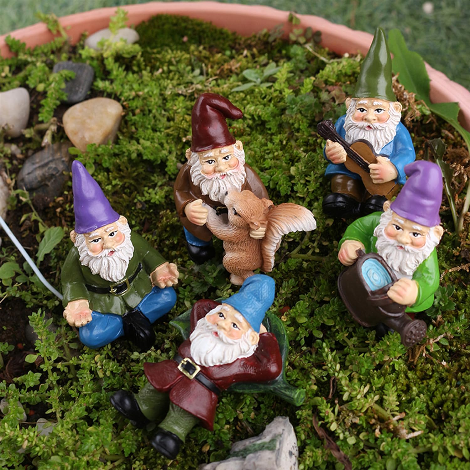 5 Stück Gnomos De Maceta De Plantas, Decoracion Jardin Exterior, Estatua De Gnomo En Miniatura De Bonsái, Enano Pequeño Gnomos De Jardín En Miniatura, para Patio, Oficina, Jardín, Escritorio