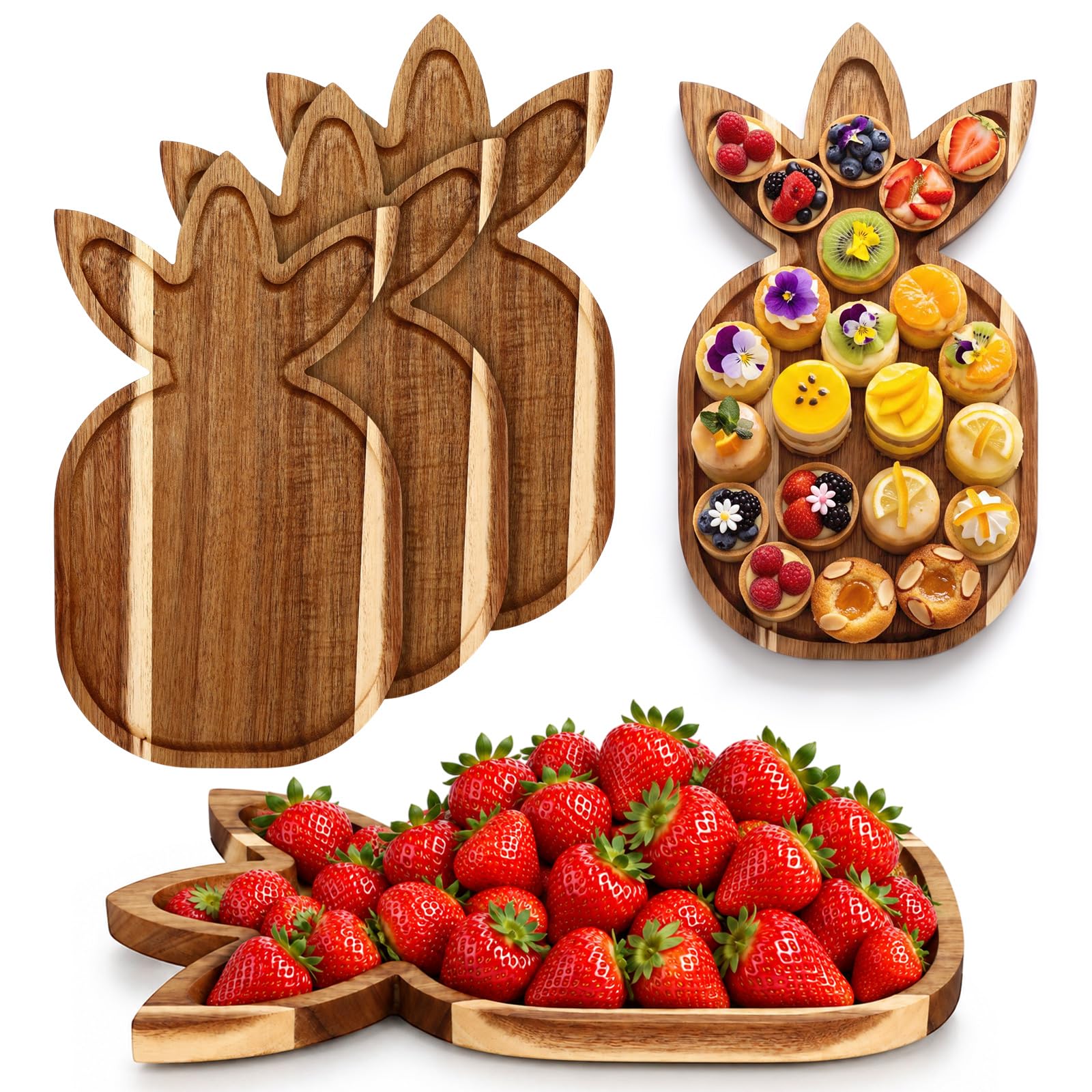 Geetery Paquete de 4 bandejas de madera de acacia para charcutería de piña