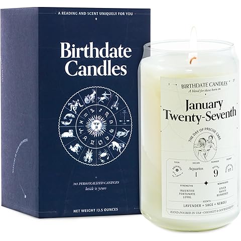 Birthdate Candles, January 27 - Aquarius Zodiac Scented Candles Birthday Gift - Lavender, Sage & Neroli Scent - All-Natural Soy & Coconut Wax, 60-80 Hour Burn Time - Made in USA