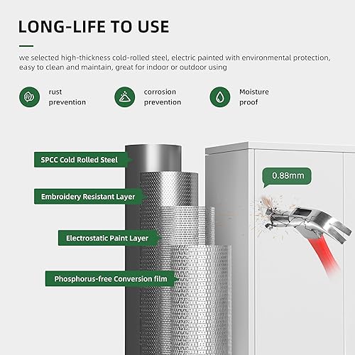 Vista 31 de Greenvelly Armario de almacenamiento de metal con puertas de bloqueo, gabinete de almacenamiento con cerradura de 72 pulgadas gris oscuro con Gris