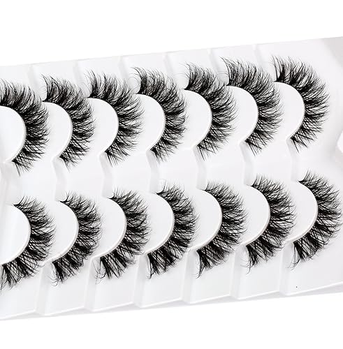 Miniatura 489 de Pooplunch Pestañas postizas de pelo de visón sintético, estilo de ojo de gato, paquete de pestañas postizas naturales esponjosas, paquete múltiple