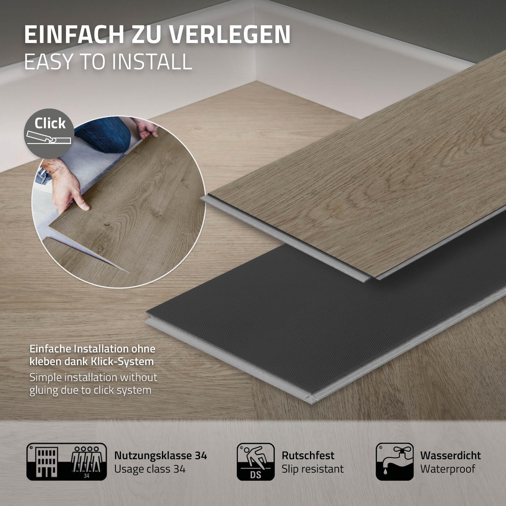 ML-Design Pavimento in PVC Deluxe Vinile a Click Rovere Scuro Spina di Pesce 61x12,8x4,2mm 3,12m² 40 Listoni Marrone Aspetto Legno Antiscivolo Impermeabile Classe di Utilizzo 34 Facile da Installare