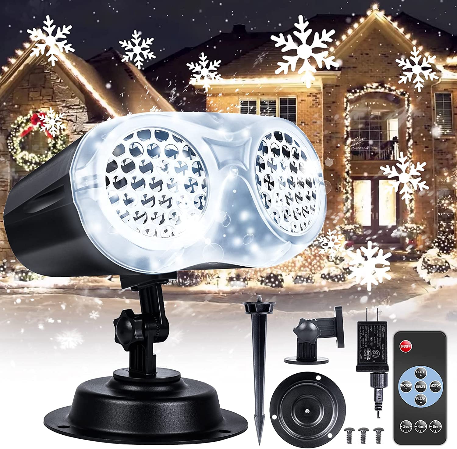 Jorunb Projector Lights Outdoor, Upgraded LED Binocular Rotating Snowflake Projector Lights, IP65 Waterproof Snowfall Landscape Light for Holiday Party Décor, UK Plug
