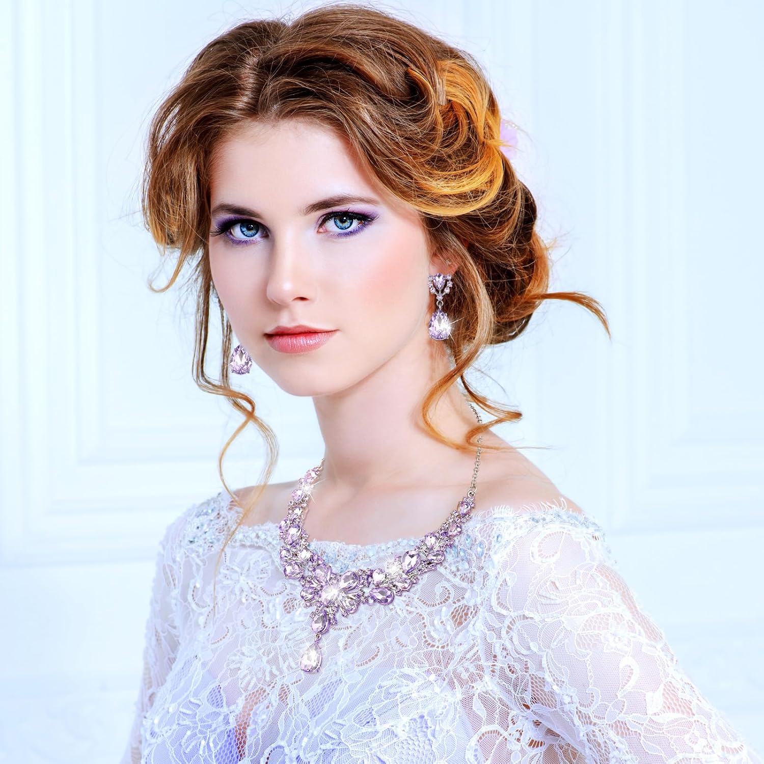 Hicarer Bridal Teardrop Cluster Crystal Jewelry Set for Women Necklace Earrings Wedding - Image 2