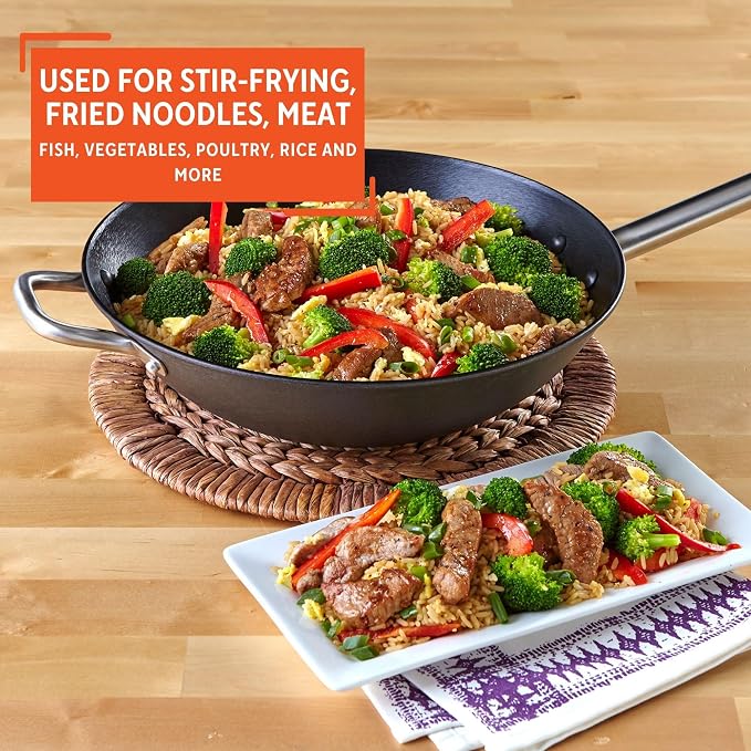 Wok de Hierro Fundido Ligero Imusa LCI-19008 14" Antiadherente Mango Acero Inoxidable Negro miniatura 7