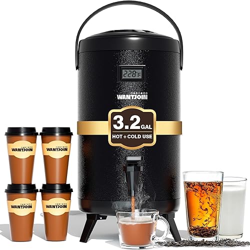 WantJoin Dispensador de bebidas aislado  Dispensador térmico de acero inoxidable de 12L3.2 galones para bebidas frías y calientes con grifo para té,