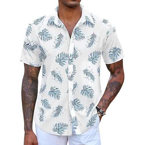 COOFANDY Mens Hawaiian Shirts Short Sleeve Button Down Aloha Shirt Casual Beach Clothes