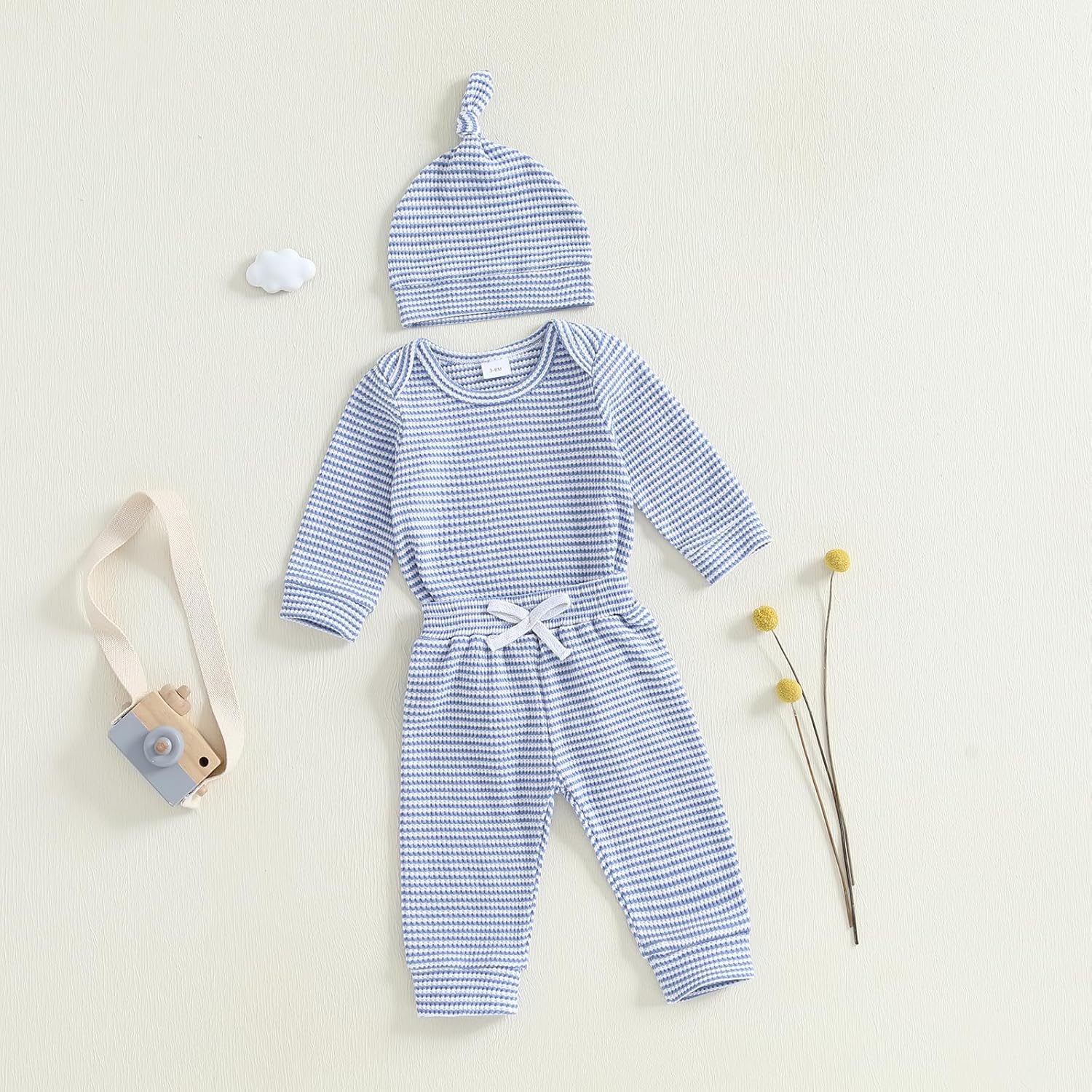 Murnouche Newborn Baby Boy Clothes 0 3 6 12 18 Months Ribbed Knitted Romper Pants with Hat Fall Winter Outfits - Image 2