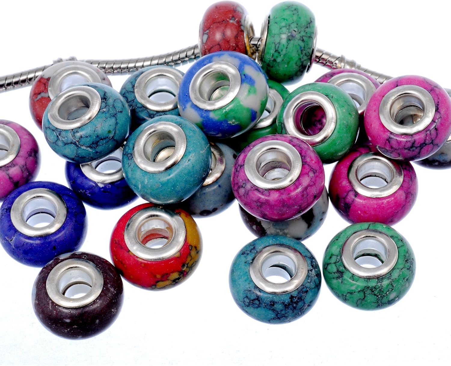RUBYCA 100Pcs Mix Stone Charm Beads fit European Charm Bracelet for Jewelry Making 14MM