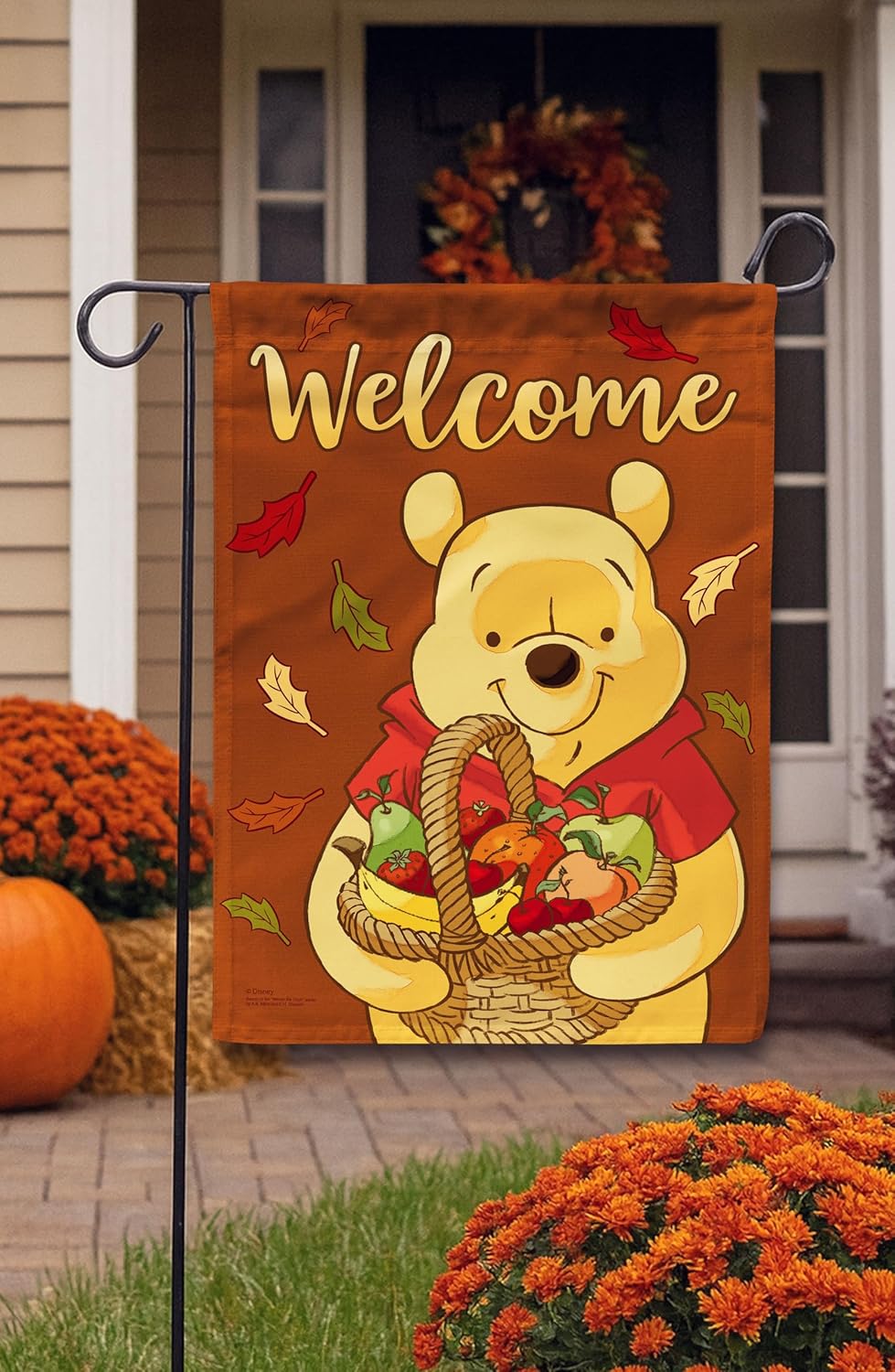 Flagology, Disney, Fall Pooh Welcome – Garden Flag 12" x 18", Fall, Outdoor/Indoor, Exclusive Premium Fabric, Officially Licensed Disney