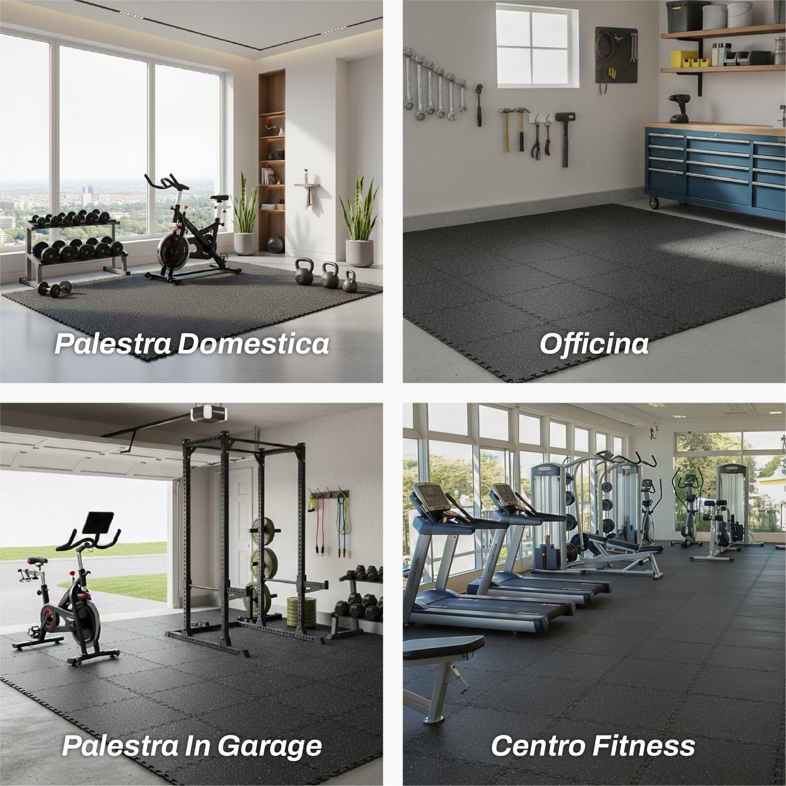 AIRHOP 12 pz 60x60x1,4cm pavimento gommato palestra, Superficie in Gomma Robusta e Extra Spessa,Tappetino Puzzle per la Protezione del Pavimento, per Palestra e Casa, tappeto palestra,4,32 m²