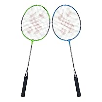 Silver’s SB-100 Alloy Steel Badminton Combo-4 (2 B/Rackets) Green-Blue