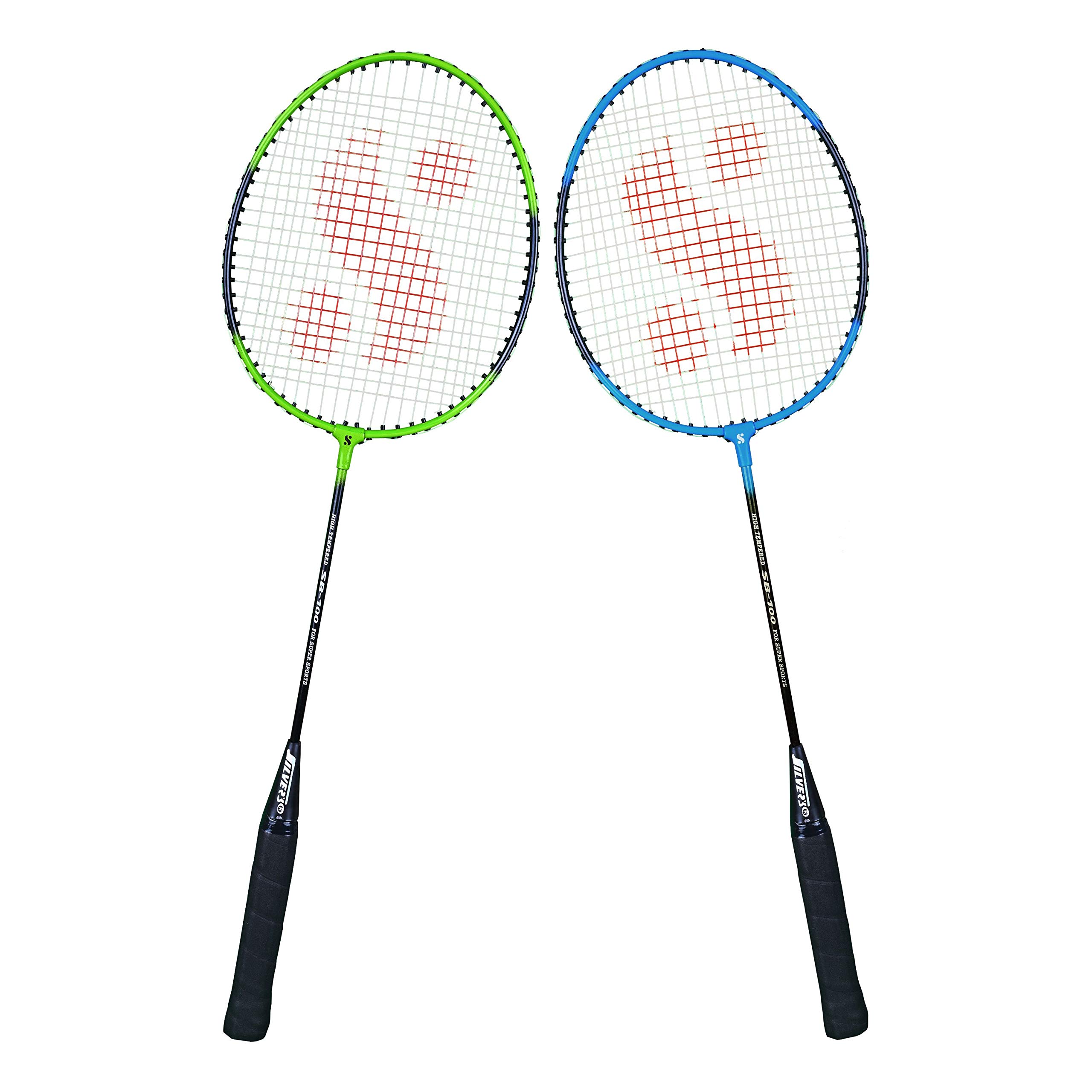 Silver's SB-100 Alloy Steel Badminton Combo-4 (2 B/Rackets) Green-Blue