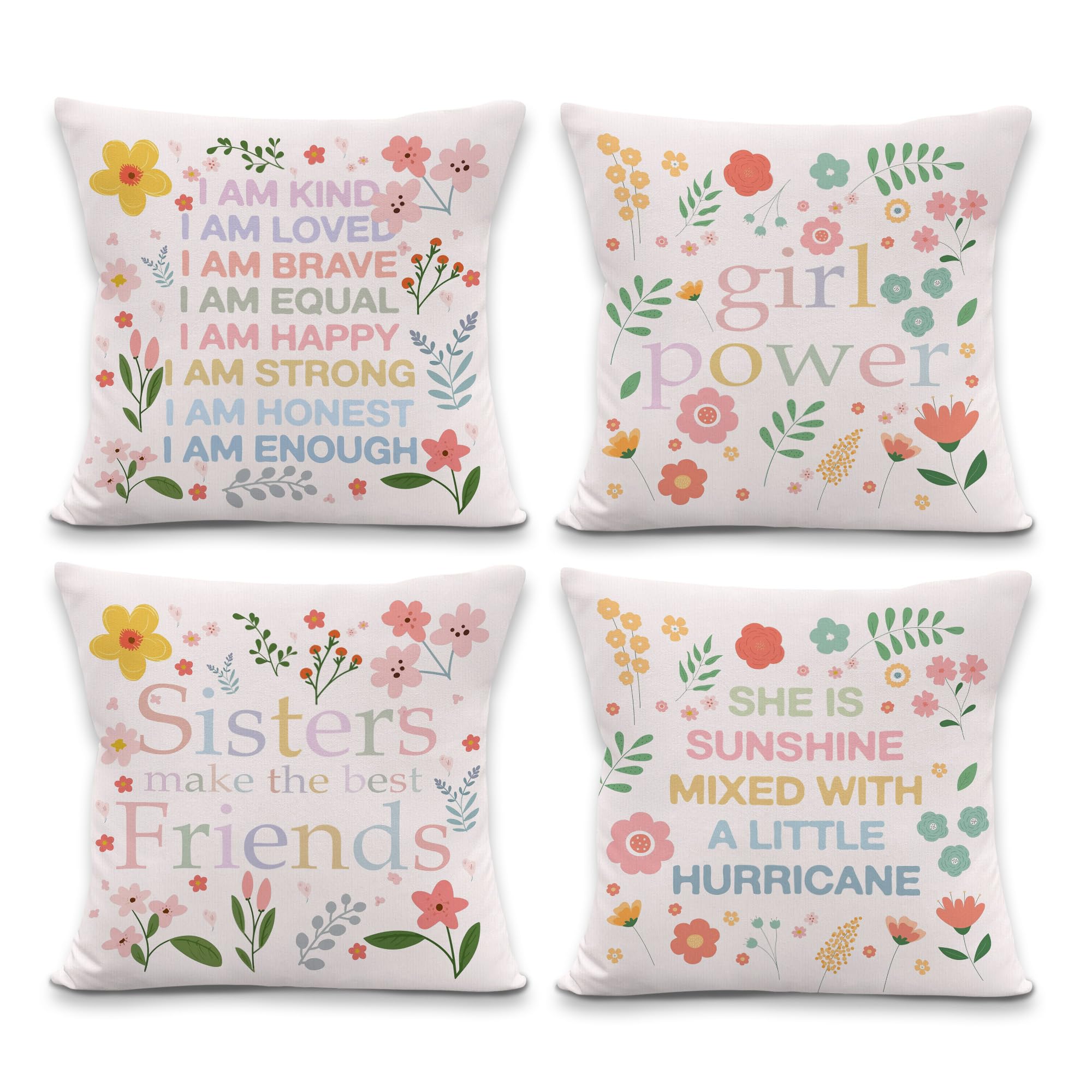 Yorhifa Boho Nursery Inspirational Pillow Covers 18x18 Inches Set of 4 Baby Girl Nursery Room Decor Pastel Floral