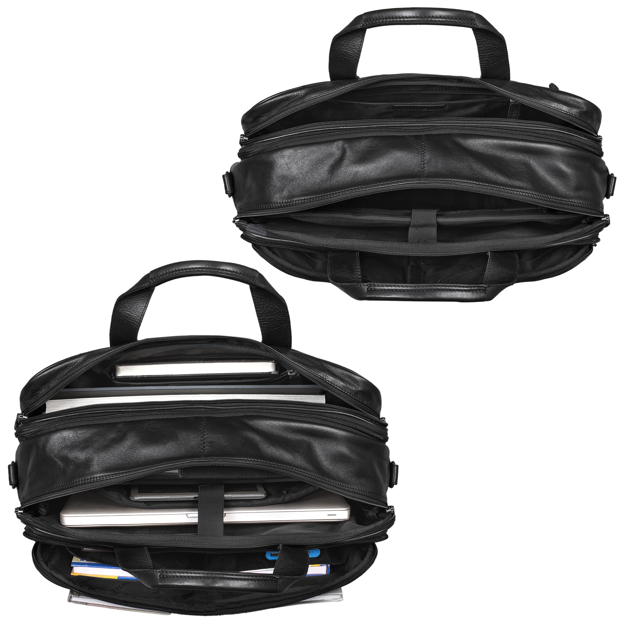 STILORD Gigantus Maleta Porta Documentos Cuero XXL para portátil 17,3-19 Pulgadas Bolso Bandolera Piel Auténtica Negro