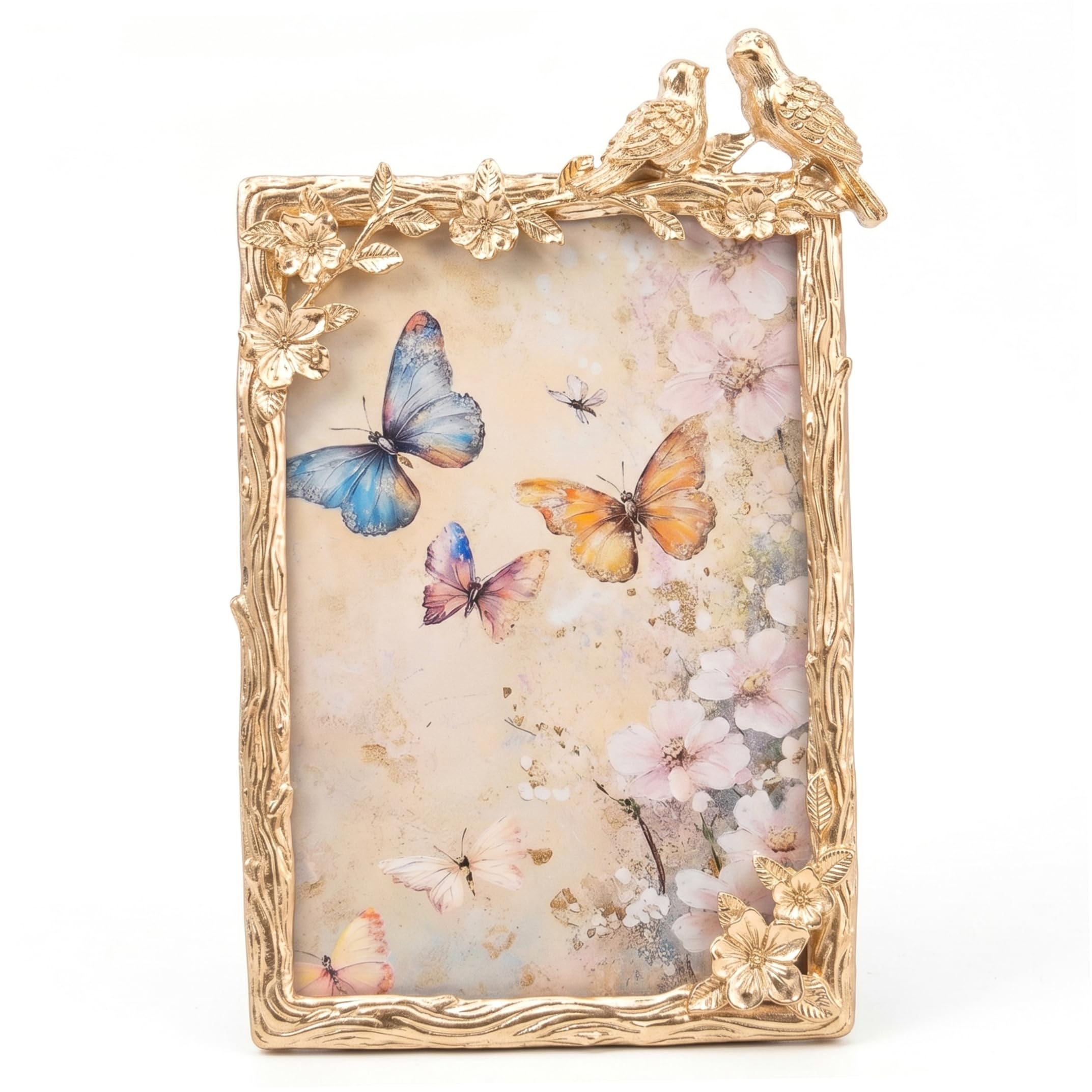 Ginwrek Gold Picture Frame, Wedding Picture Frame With 3d Bird & Floral Details, Fits 4x6 Photos, Light Gold, Outer 5.12x7.09 Inches