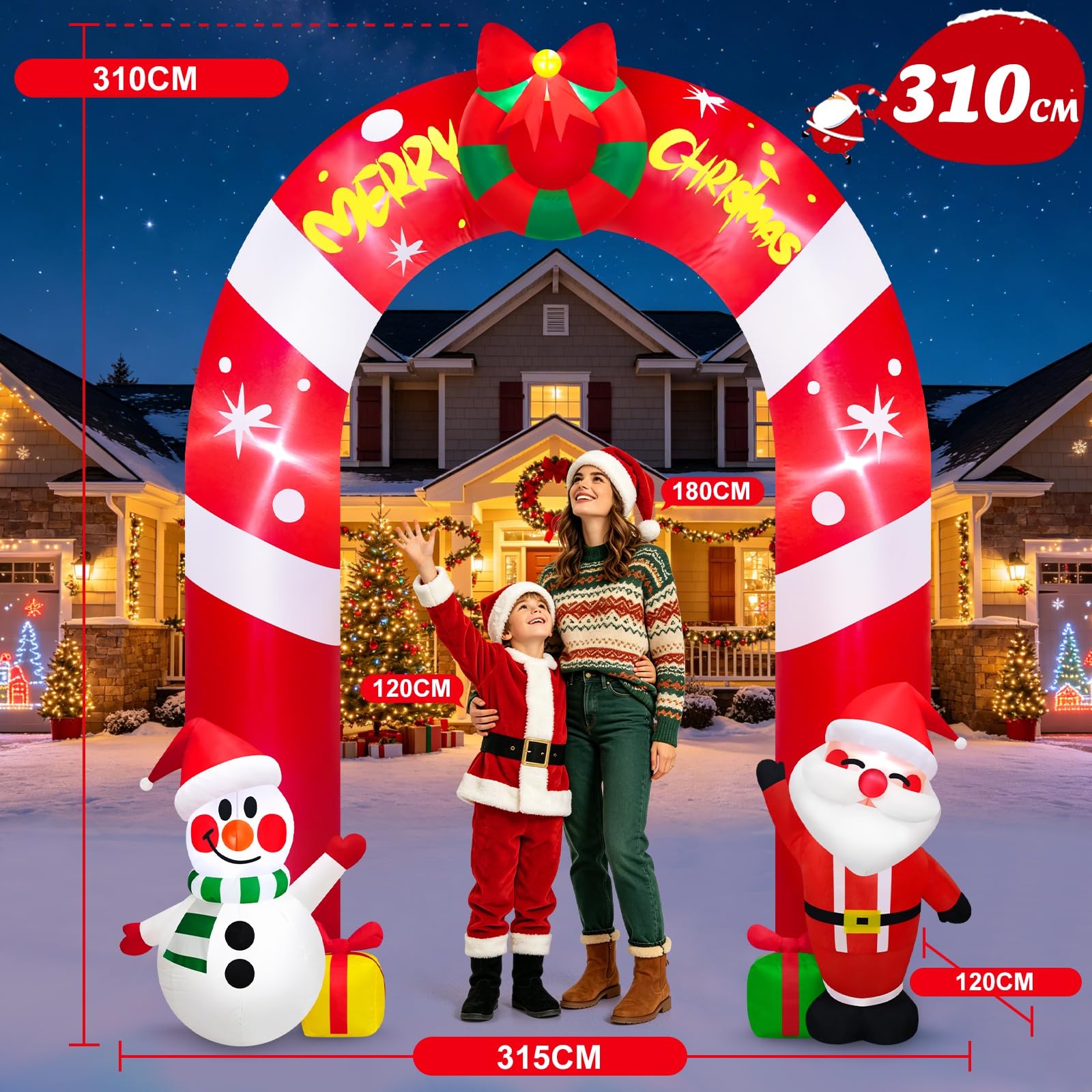 Danxilu Arco Hinchable Navidad Exterior 3m con Papa Noel y Pupazzo di Neve