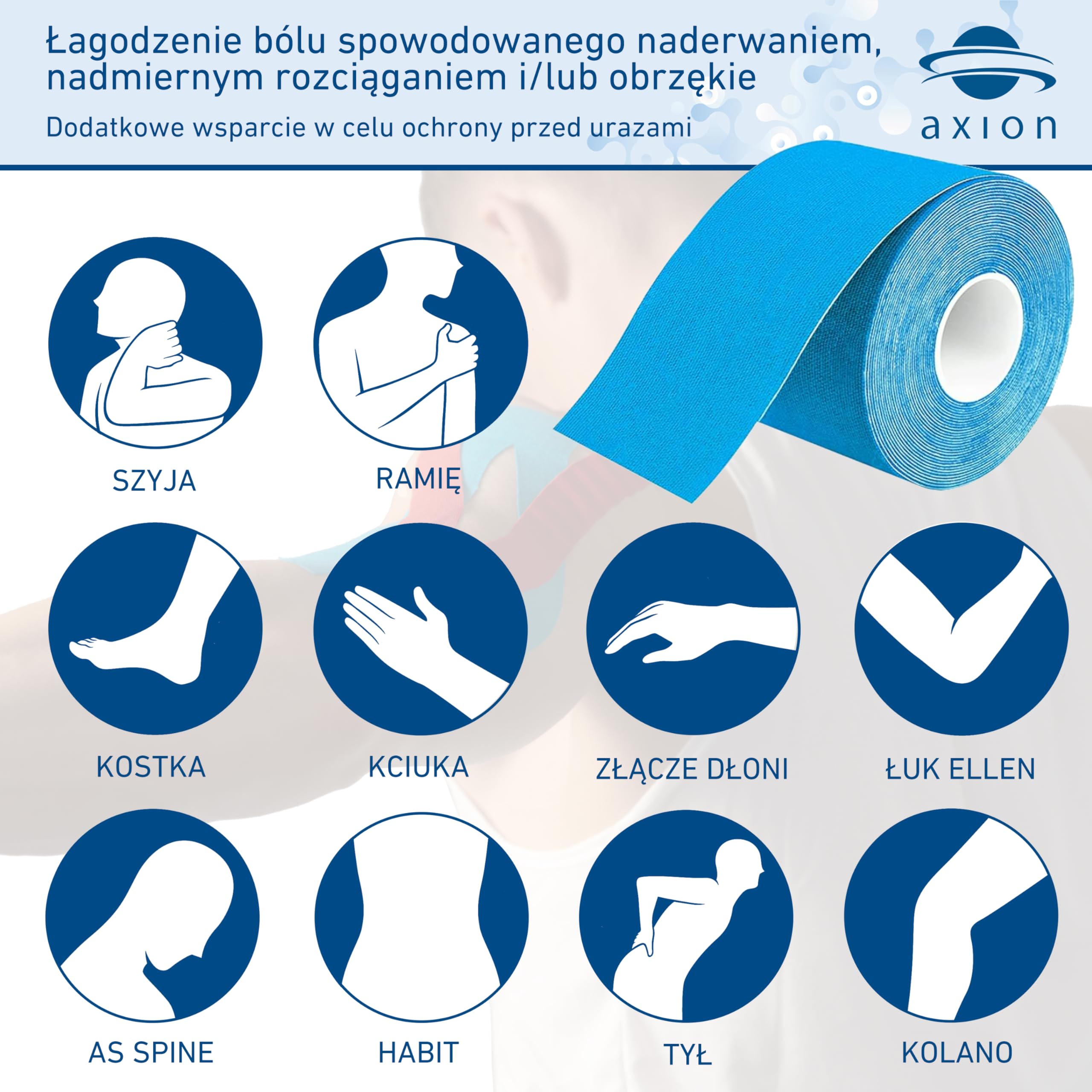 Taśmy do kinesiotapingu tejpy plastry kinezjologiczne tape- na mięśnie, plecy, kolano- niebieskie, 5m x 5cm