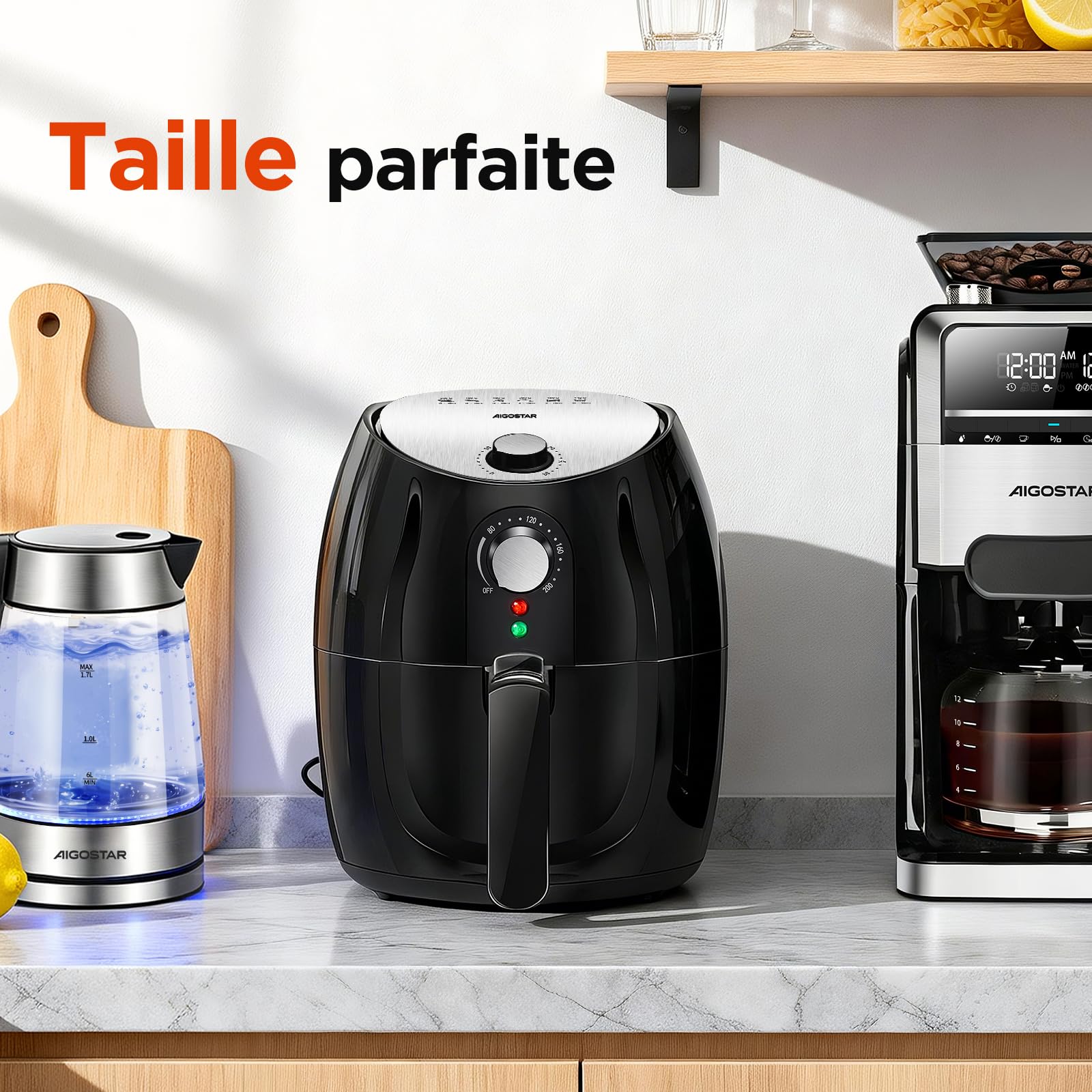 Aigostar Hayden Pro - Air fryer, Friteuse Sans Huile, 6 Programmes de Cuisson, Format compact 3.5L Friteuse à air, Revêtement antiadhésif, Réglable 80-200°C, 1500 W, Nettoyage Facile, Noire