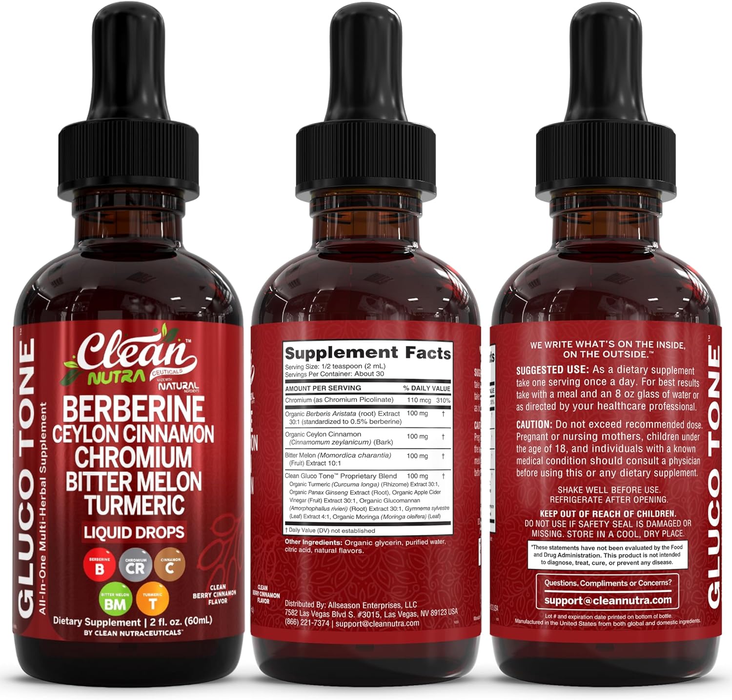 Clean Nutra Berberine with Ceylon Cinnamon Supplement Liquid Drops + Bitter Melon Extract, Glucomannan, Gymnema, Chromium, Turmeric, Organic Panax Ginseng, Moringa GLP-1 Support - Image 9