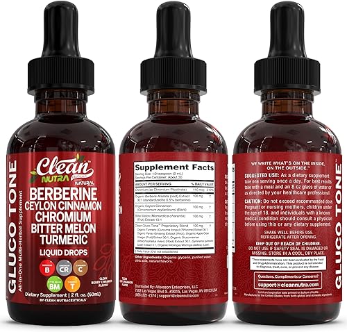 Miniatura 9 de Clean Nutra Berberine con suplemento de canela de Ceilán gotas líquidas + extracto de melón amargo, glucomanano, gimnasia, cromo, cúrcuma, panax