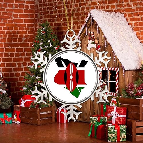 Miniatura 5 de Adorno de Navidad de Kenia para niños bandera de Kenia copo de nieve de metal adorno de Navidad bandera nacional recuerdo de Navidad regalo de