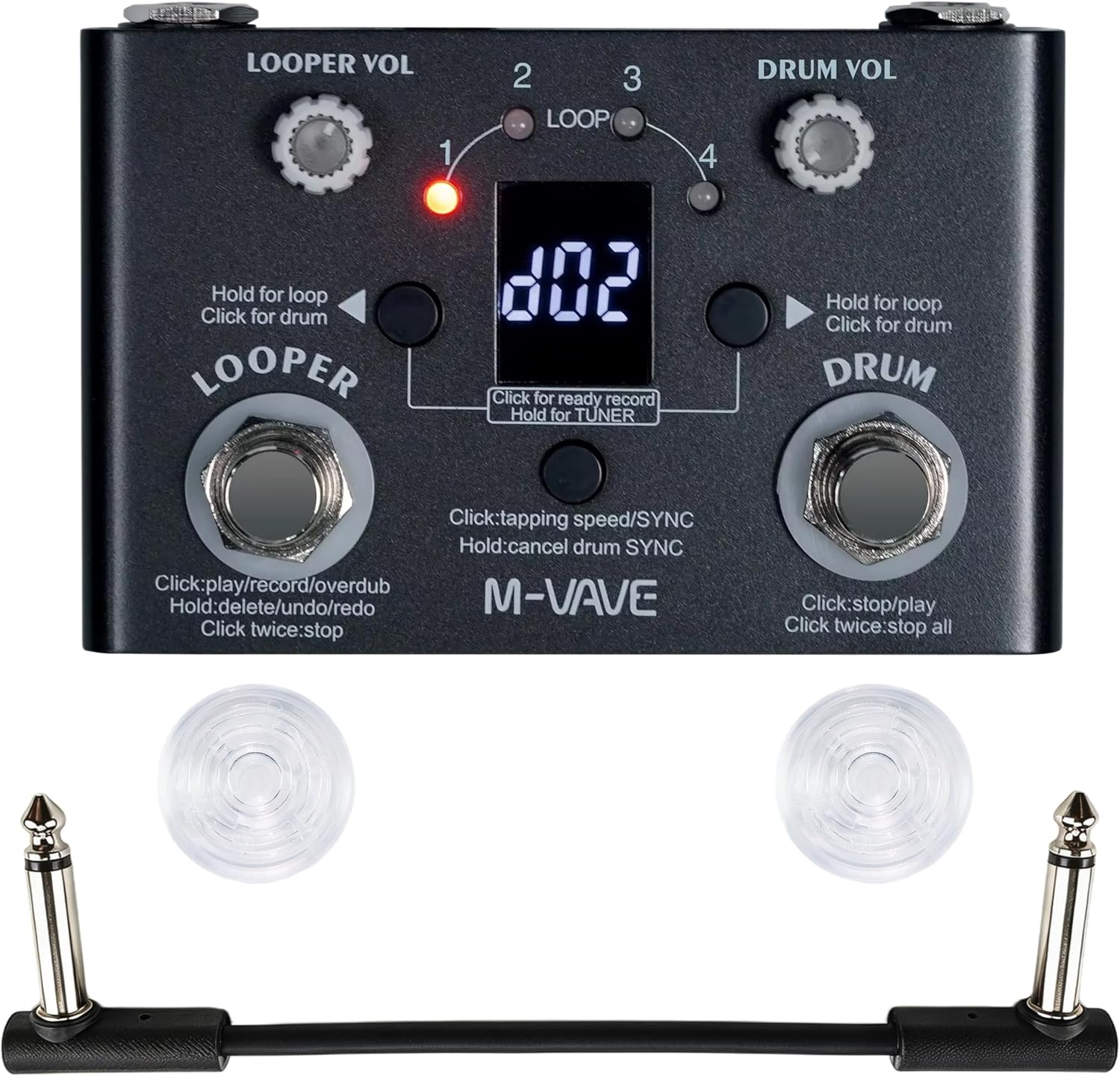 M-VAVE Lost-Tempo Drum Machine Looper Pedal,Looper and Drum Machine Guitar Looper Pedal with Built-in Tuner,Loop Pedal for Electric Guitar,with Footswitch Topper & Audio Cable