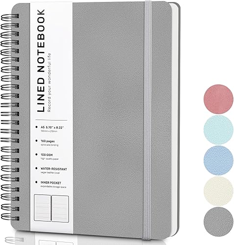 Miniatura 13 de Cuaderno de diario forrado en espiral, cuaderno A4 de cuero de tapa dura para el trabajo, 8.5 x 11 pulgadas, cuadernos de papel grueso de 100 GSM