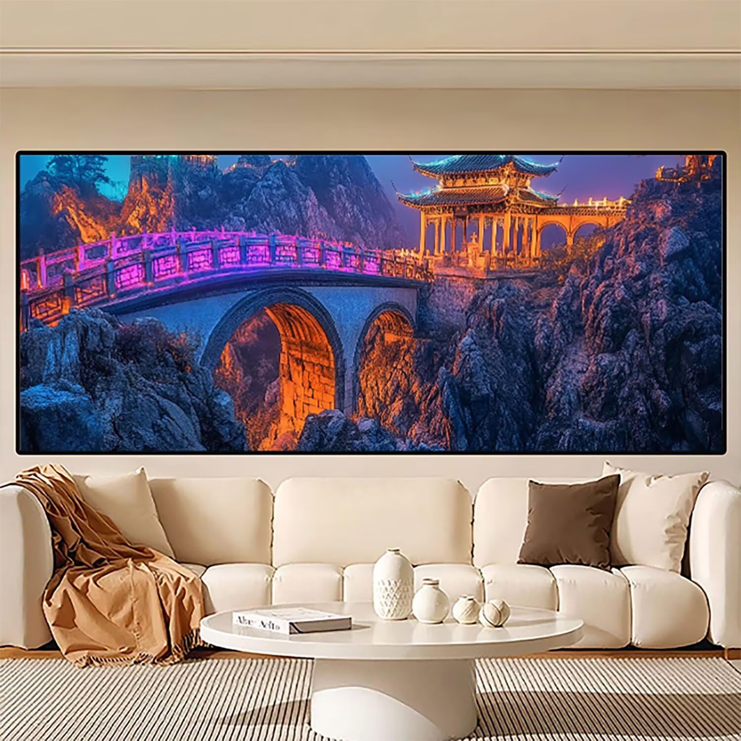 Japoński obraz diamentowy XXL 155 x 60 cm, obraz z miastem, majsterkowanie, dla dziewczynek 12 lat, obraz diamentowy 5D, zestaw do majsterkowania, do dekoracji domu, na ścianę, prezent dla kobiet 0R