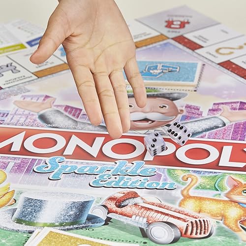 Miniatura 3 de Hasbro Gaming Monopoly Sparkle Edition Juego de mesa, juegos familiares, con fichas brillantes, dados nacarados, aspecto brillante, (exclusivo de