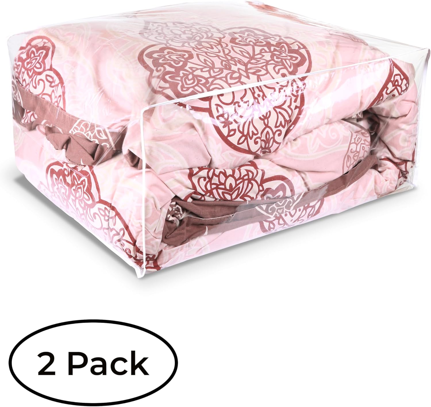 Set of 2 Zippered Vinyl Storage Bag, 24x20x11 Inch, Clothes Bag Organizer, Space Saver PVC Comforter Clear Storage Bags for Blanket - Image 2