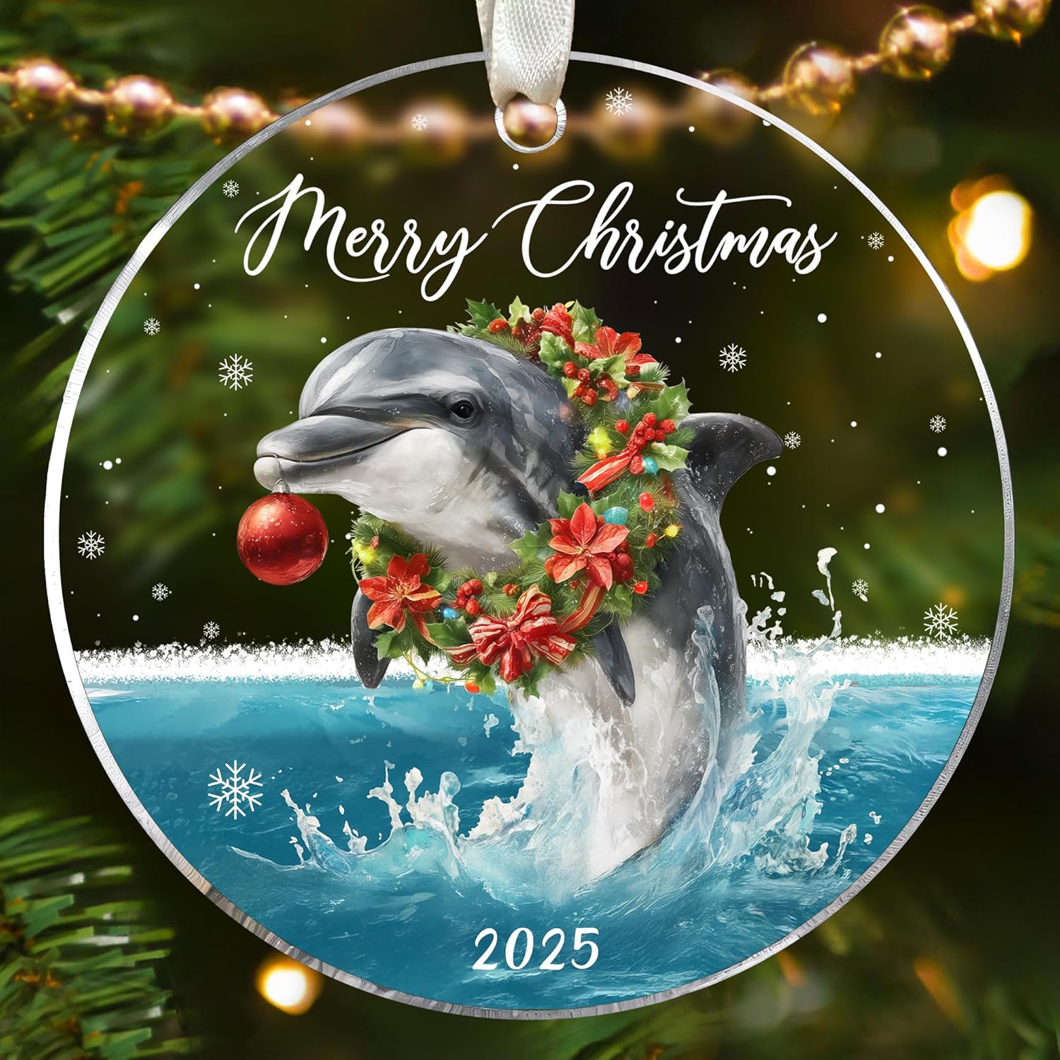 Dolphin Ornaments for Christmas Tree - Dolphin Ornament - Coastal Gifts for Women, Men - Coastal Christmas Ornaments for Tree - Acrylic Ornament 2025