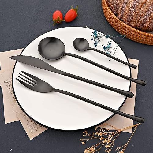 Miniatura 7 de JASHII Juego de cubiertos de acero inoxidable 304 de 24 piezas, acabado satinado, mango redondo de lágrima, para el hogar y el restaurante