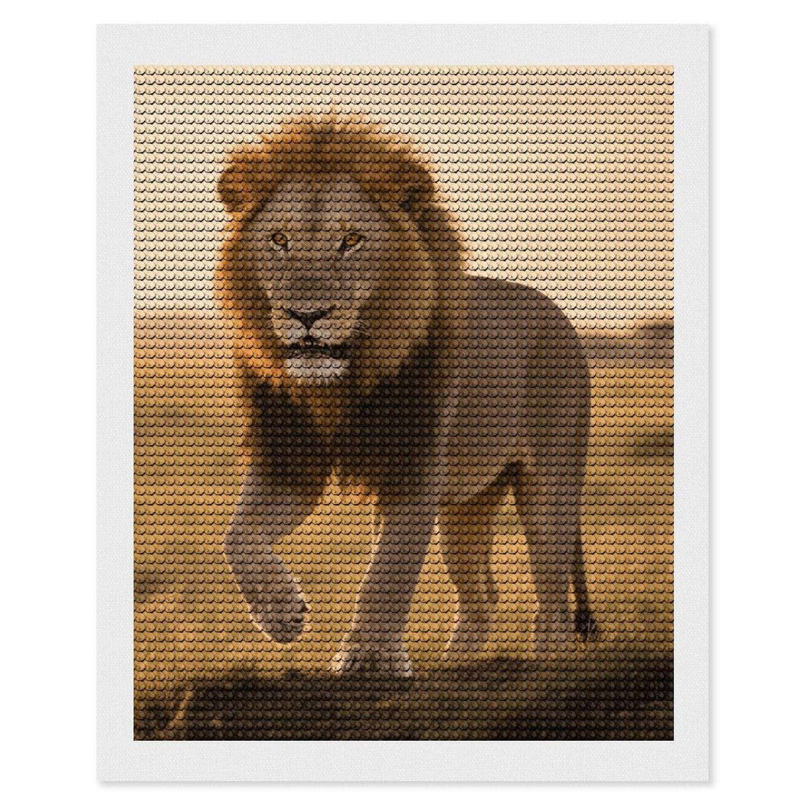 FodPand Grassland Lion 5D Diamond Painting Kits for Adults Beginners Full Drill Round Diamond Dots Pictures Gem Art Supplies for Home Wall Room Decoration DIY Craft Set Gift 16x20