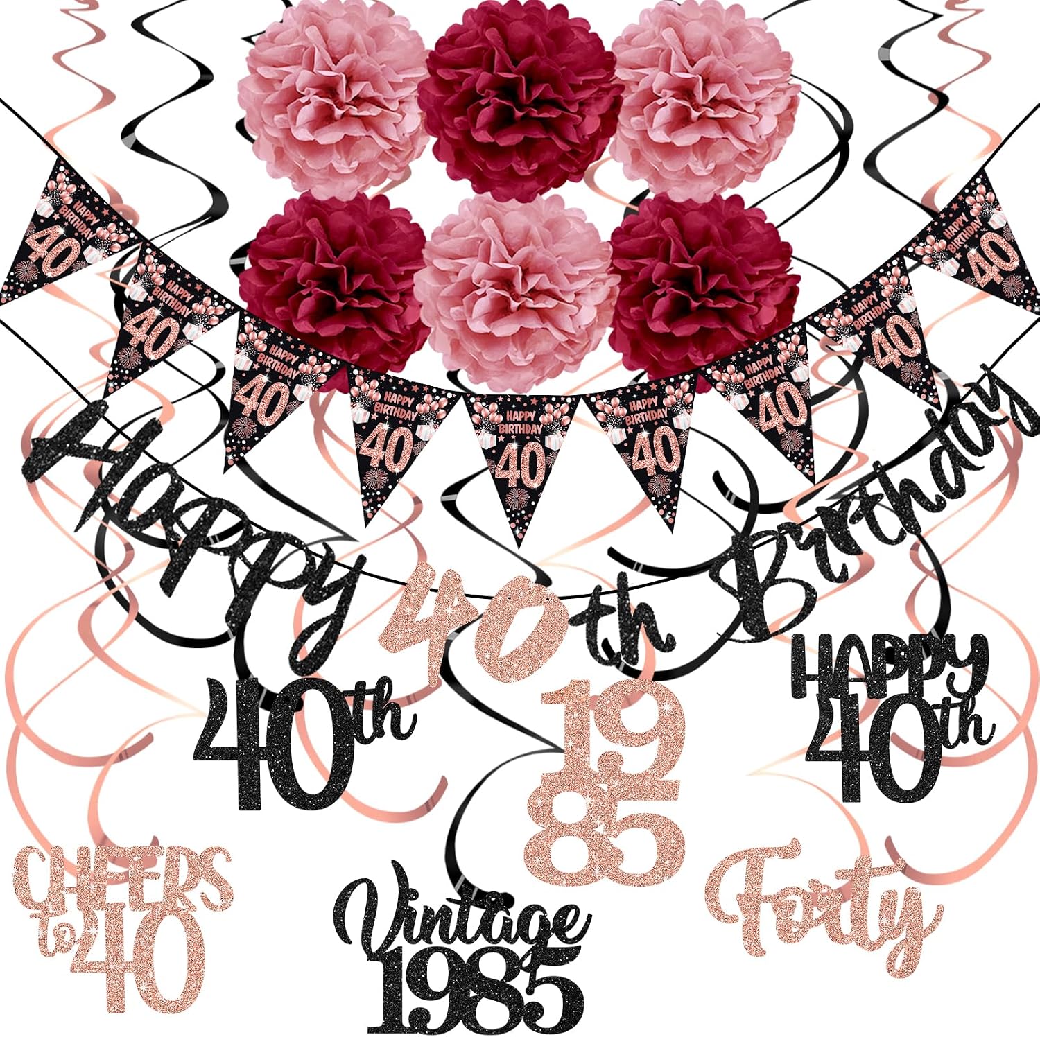 40th Birthday Decorations for Women, Black Rose Gold Happy — free download
