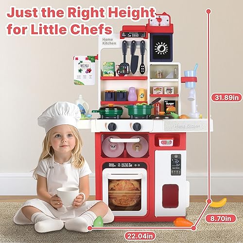 Miniatura 3 de Juego de cocina para niños con estufa electrónica, vapor y luces LED, juguete interactivo de cocina para niños con fregadero de trabajo, comida de